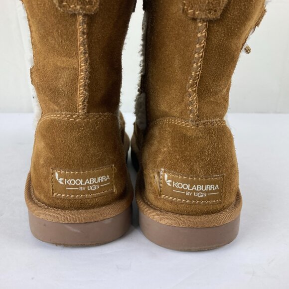 Koolaburra by Ugg Girls Sz 1 Brown Suede Sherpa Lined Ankle Boots Winter Snow - Picture 5 of 7